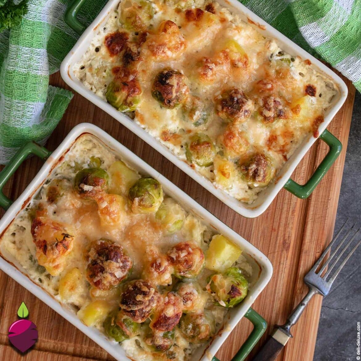 cremiger Rosenkohl-Kartoffelauflauf